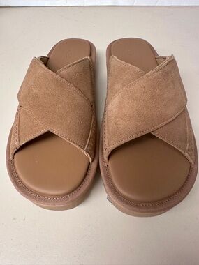 UGG Women's Suede Crossover Slide Sandals - Brown